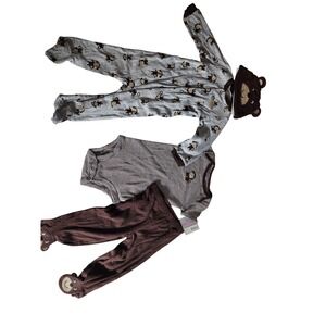 Carters Baby Boy 4 Piece Set Monkey Sleeper Striped Bodysuit Bear Pants Hat NEW